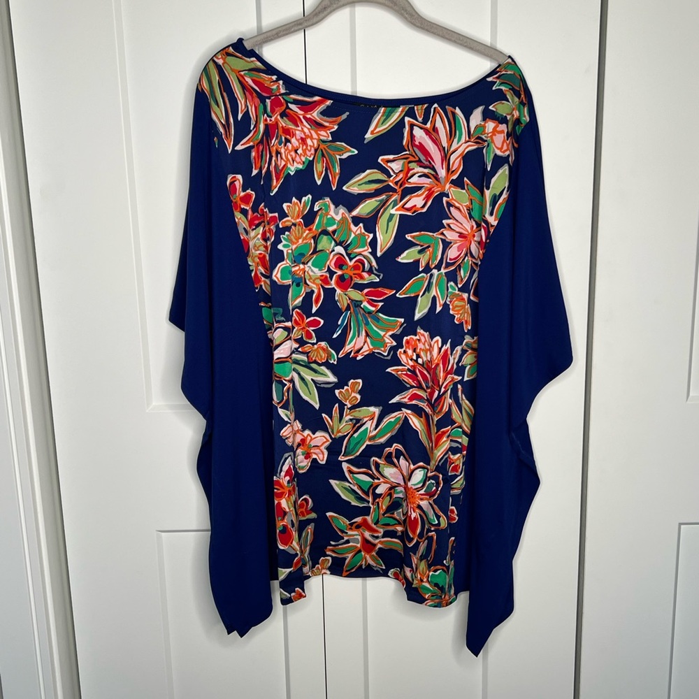 Bob Mackie Navy Floral Poncho Kaftan Top Women’s Plus Size 2X NWT